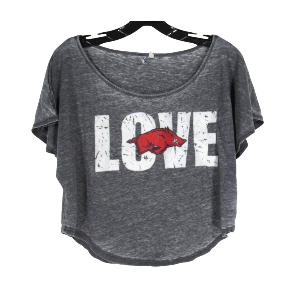 OCEAN BLUE Heather Gray SLUB KNIT Cropped LOVE ARKANSAS RAZORBACKS Shirt/Top M